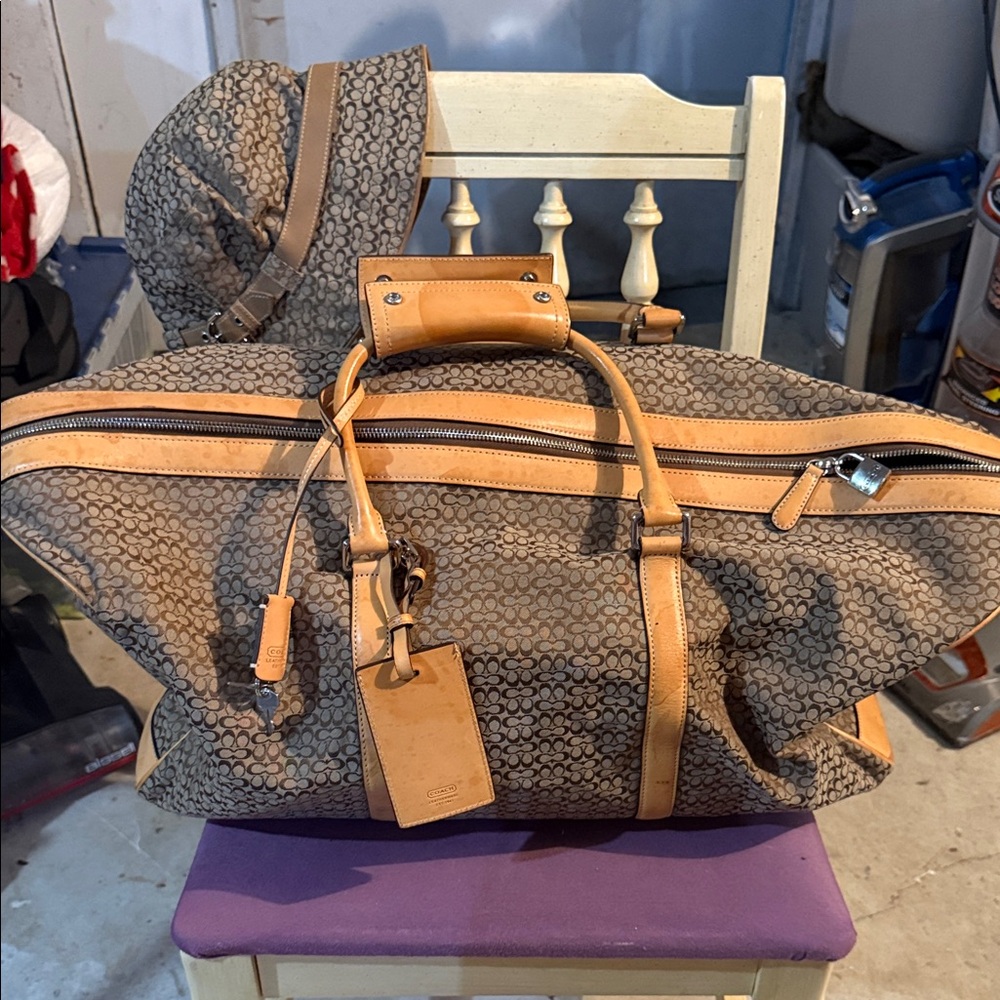 Coach Signature Brown and Tan Duffel Bag